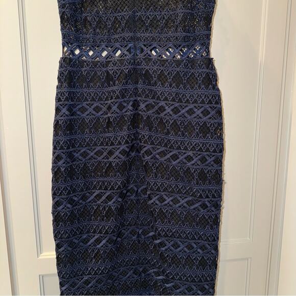 SIMKHAI Lattice Embroidered Mermaid Trumpet Dress Navy Blue and Black 2 - Picture 13 of 16